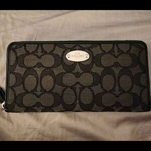 Coach Zip Around Leather & Canvas Wallet